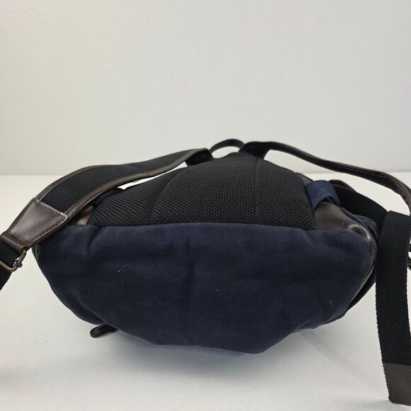 Racing Green British Style Navy Canvas Backpack Leather Trim 17"x12"x6" - Picture 6 of 11